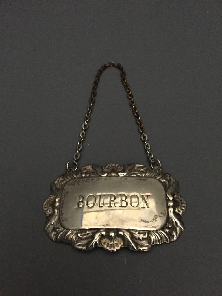 Vintage Silverplate Bourbon Decanter Liquor Label