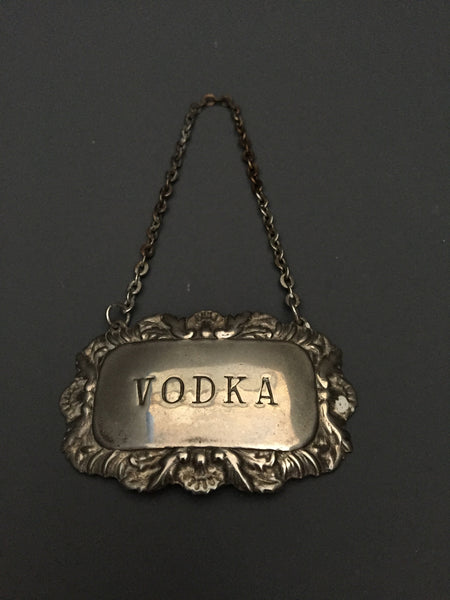 Vintage Silverplate Vodka Decanter Liquor Label